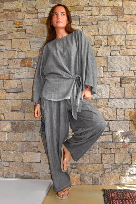 Lindin Linen Blend Kimono Top Washed Charcoal